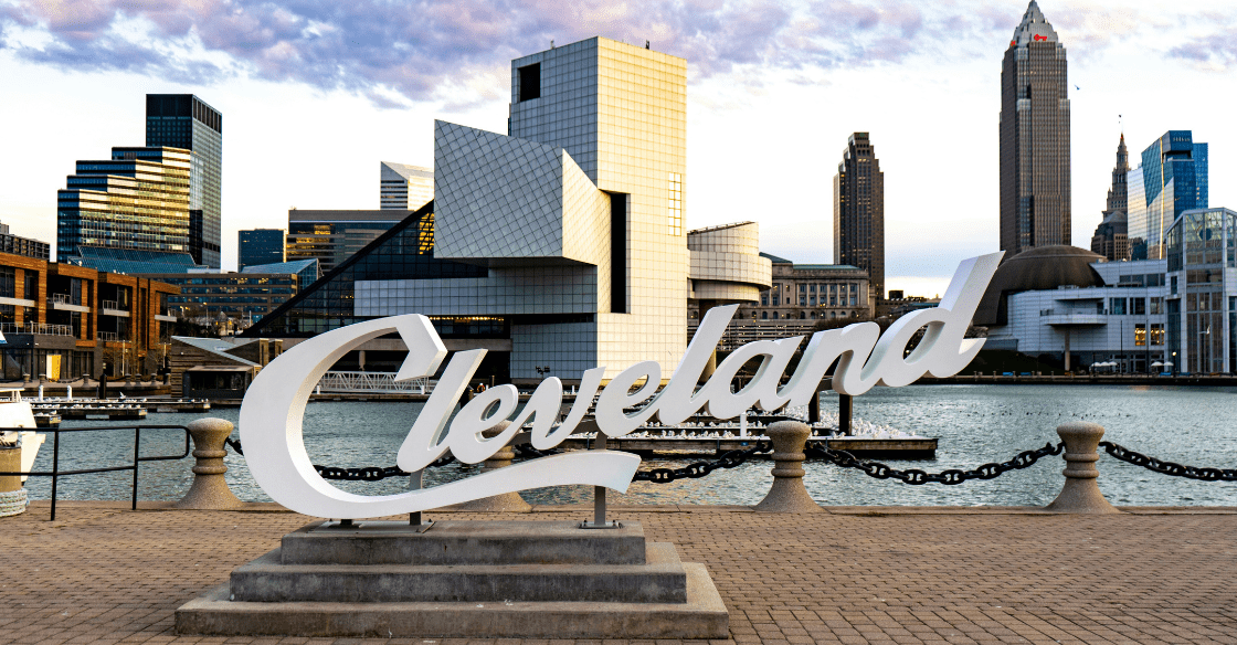 Cleveland waterfront and rock and roll hall of fame