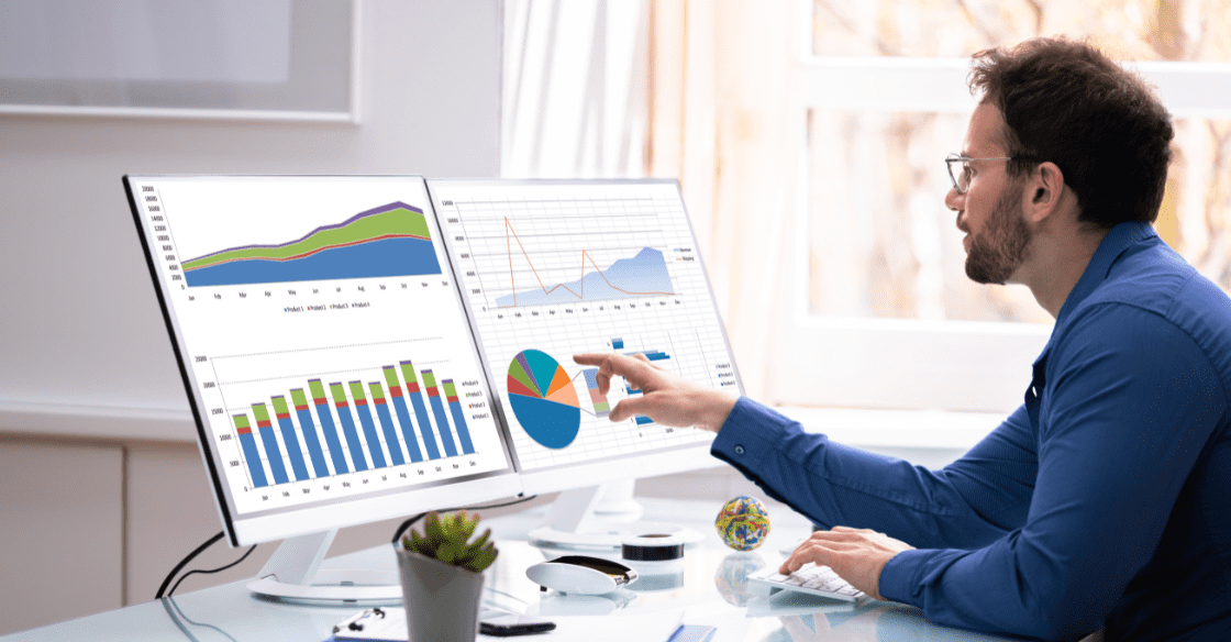 Man studies hotel market data